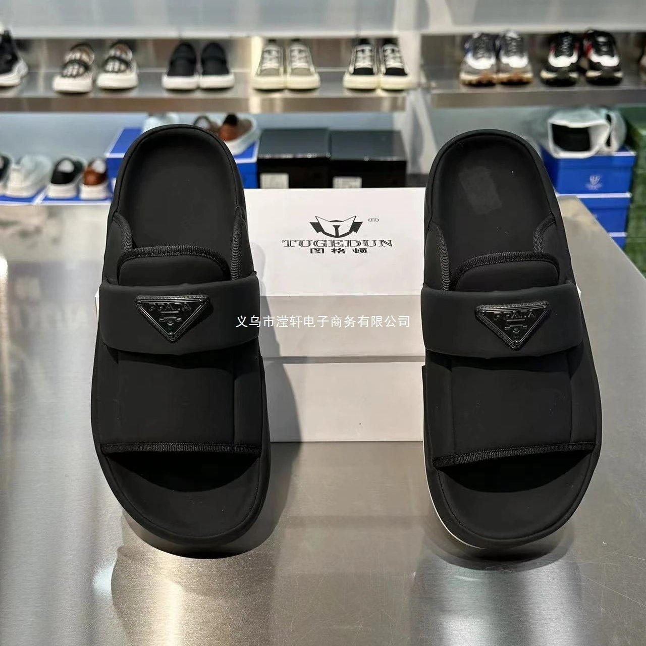 Design Tugedun Slide Sandals Black Comfort Platform Slippers - 5