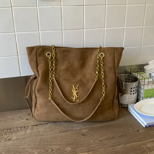 Saint Laurent Monogramme Chain Tote Brown Suede Handbag Tote Bag - 1