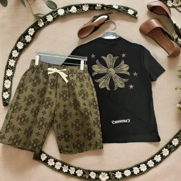 Chrome Hearts Floral Print T-Shirt and Patterned Shorts Set - 7