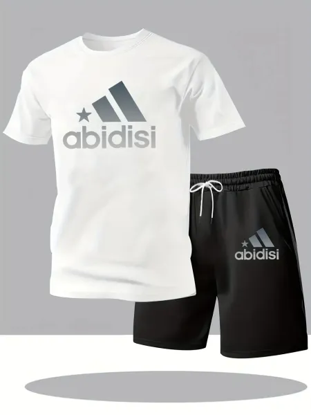 Design Abidisi Logo Print T-Shirt and Shorts Set White / Black Sets - 3