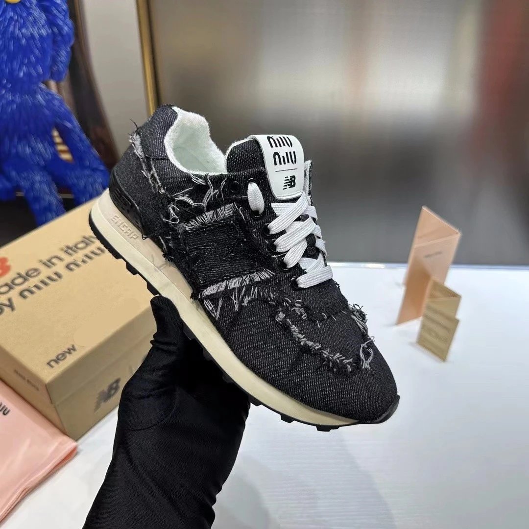 New Balance 574 Denim Distressed Blue Sneakers - 17