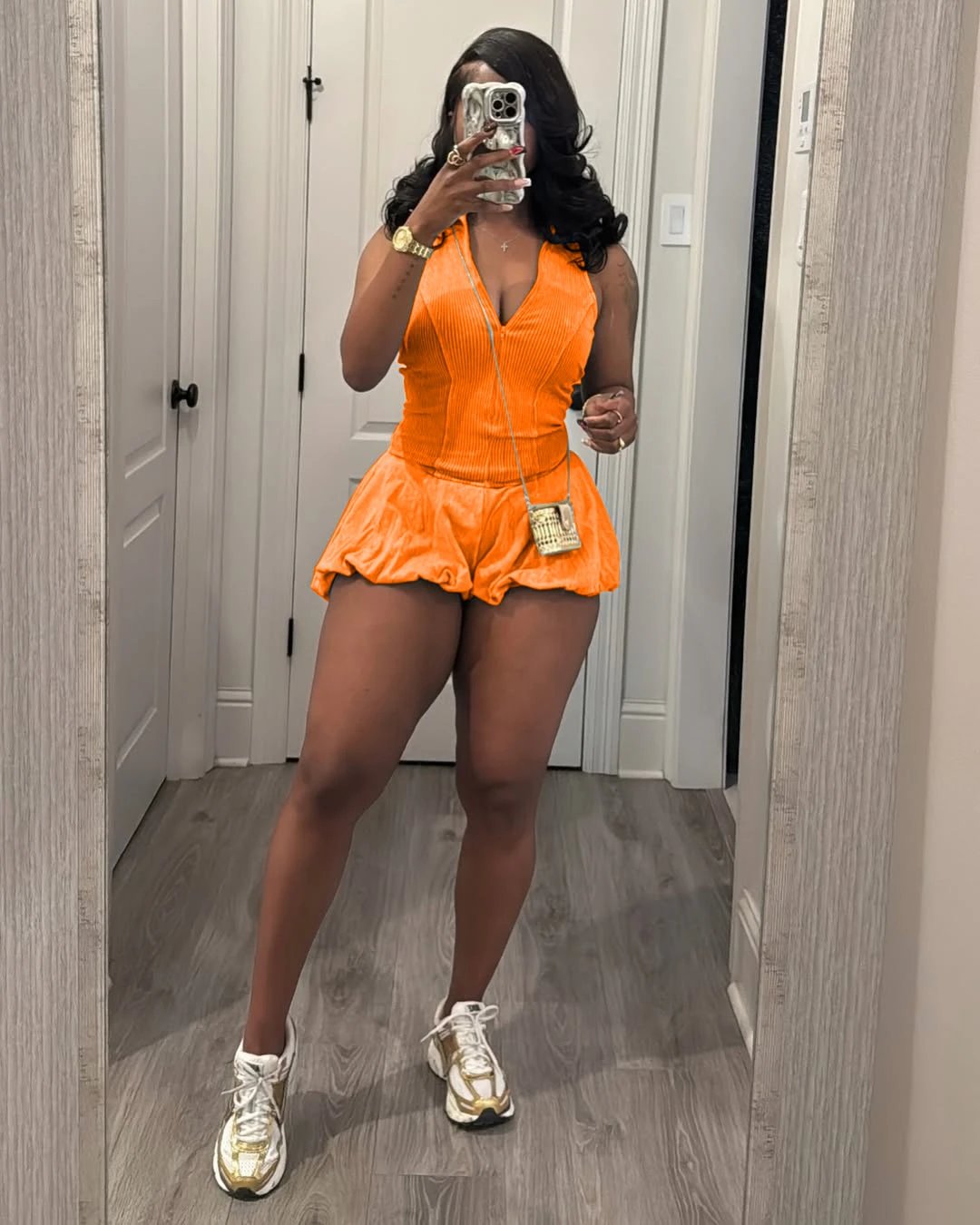 Design Ribbed V-Neck Romper Navy Blue Set - 6