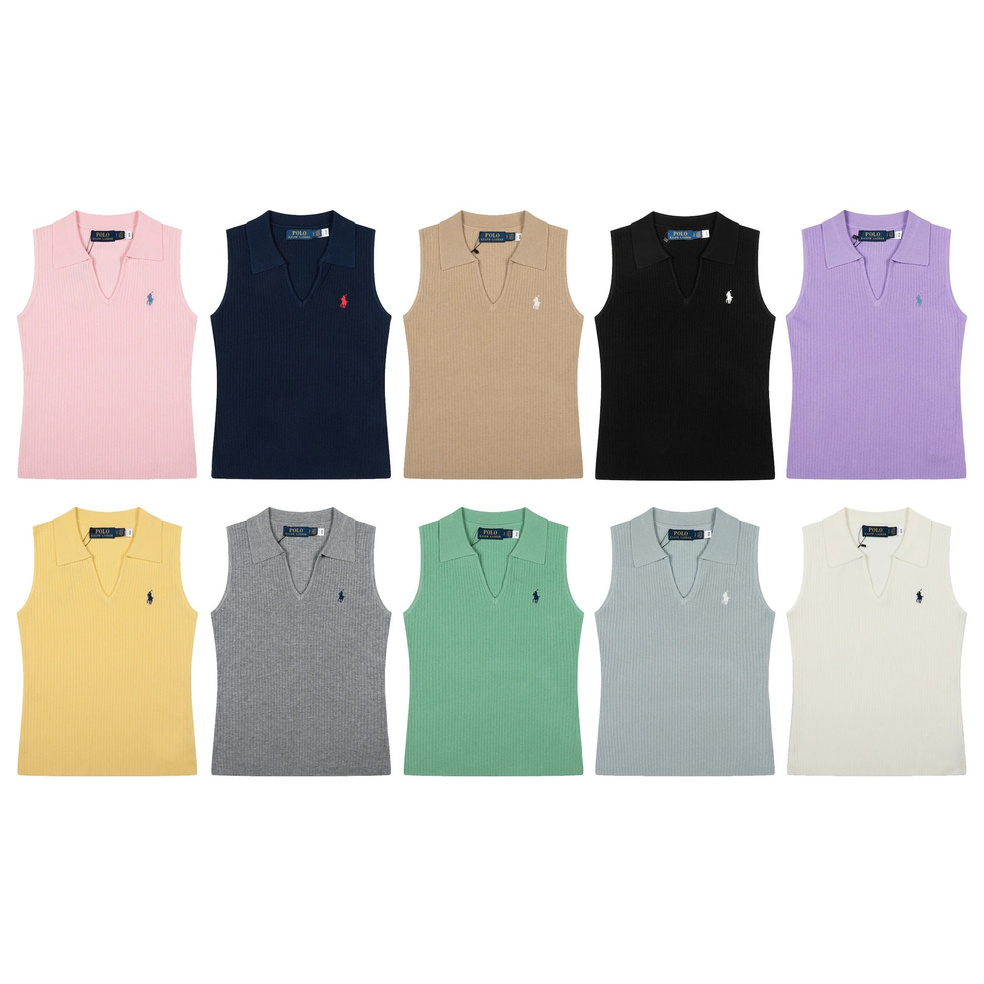 Polo Ralph Lauren Ribbed Knit Sleeveless Polo in Lavender Tops.polo - 3