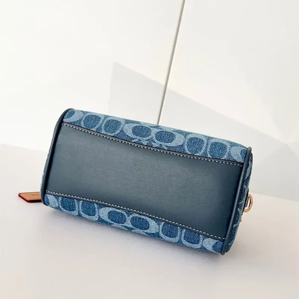 Coach Mini Boston Bag Denim Blue Signature Print Handbag - 6