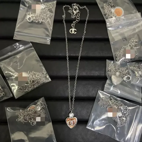 Chanel Heart Pendant Necklace Silver with Peach Enamel and Crystal Jewelry - 1