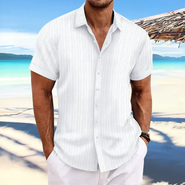Design Short-Sleeve Linen-Blend Button-Up Shirt White Tops Shirt - 10