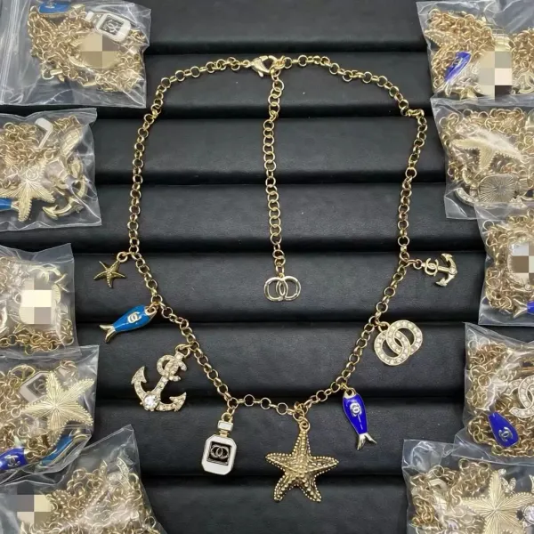 Chanel Nautical Charm Necklace Gold Blue Starfish Anchor Perfume Bottle Pendant Necklace Jewelry - 1