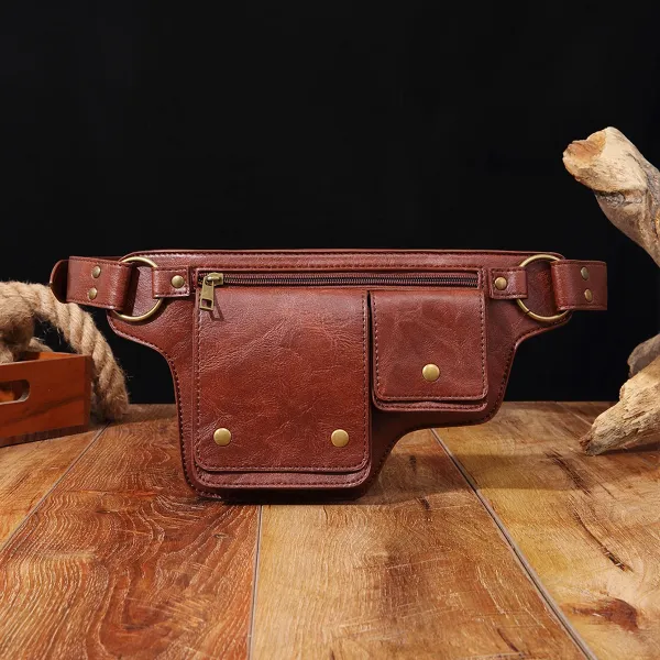 Design Embossed Floral Gray Leather Belt Bag - 22