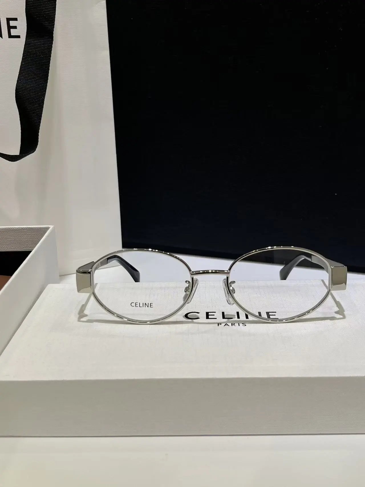 Celine Optical Glasses Silver Frame Brown Leather Case Eyewear - 7