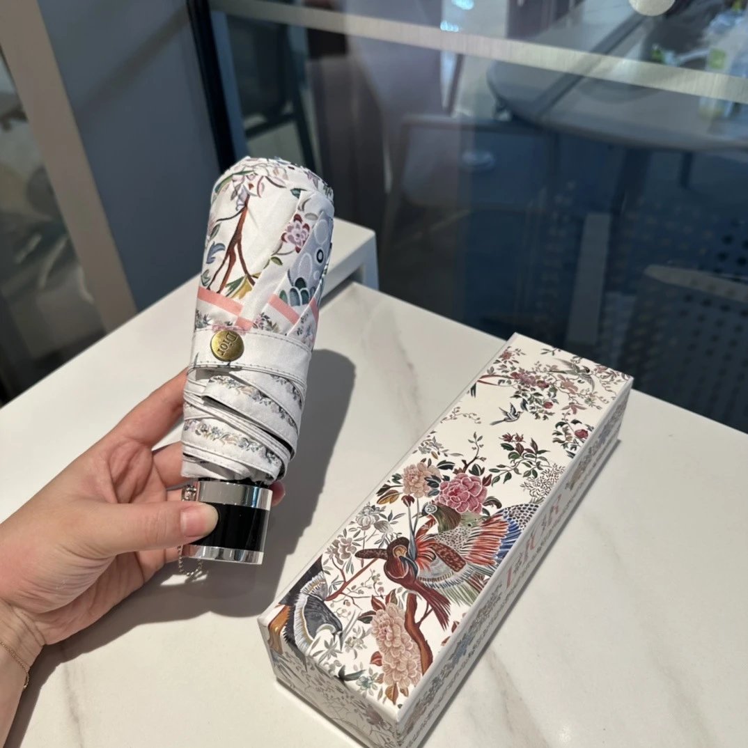 Design Floral Bird Print Folding Umbrella Multicolor Accessories - 7
