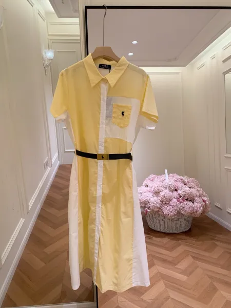 Polo Ralph Lauren Patchwork Shirt Dress Yellow and White - 1