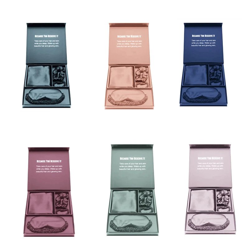 Satin Silk-like Fabric Eye Mask, Scrunchie, Pillowcase, and Sleep Headband Set - Light-Blocking, Boxed Gift Set with Custom Logo