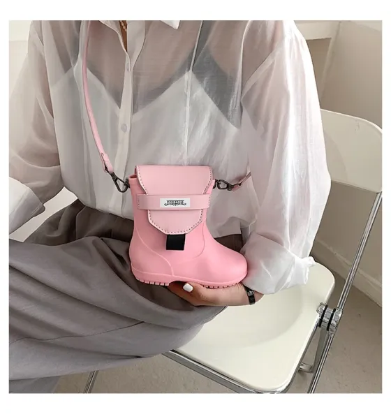 Design Rain Boot Crossbody Bag Pink - 7