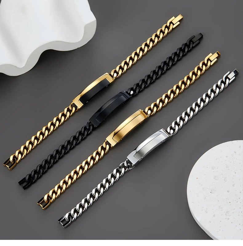 Design Stainless Steel Curb Chain ID Bracelet Silver Bracelets Jewelry - 6