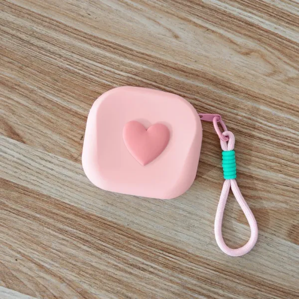 Design Heart Silicone Coin Purse Pink with Rope Strap - 1