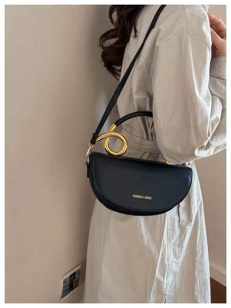 Design Black with Gold Twist Handle Handbag - 10