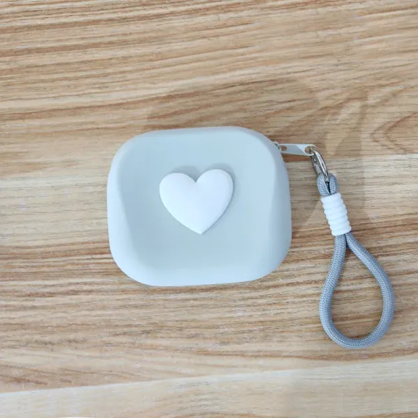Design Heart Silicone Earbud Case with Wrist Strap Gray Phone Accessories - 1