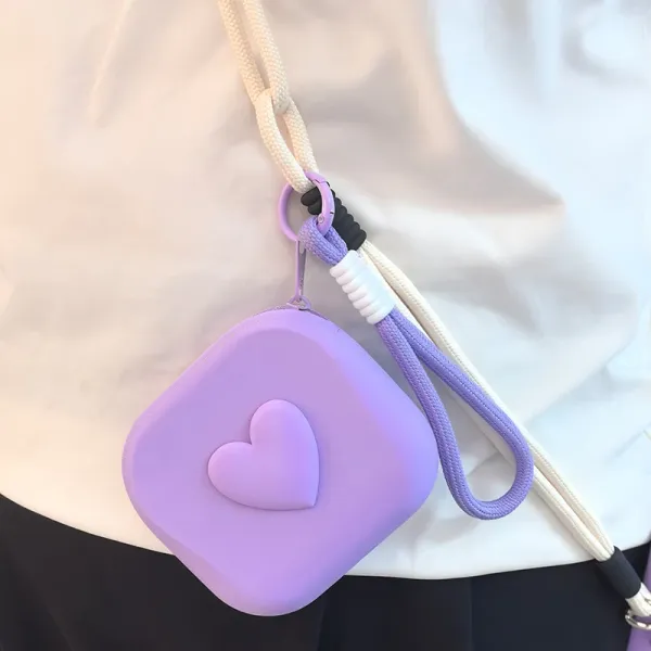 Design Heart Embossed Silicone Wristlet Purple Clutches - 6