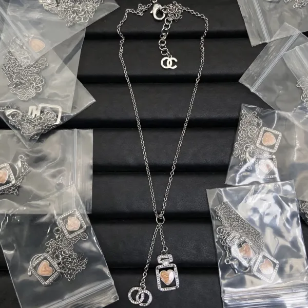 Chanel Coco Chanel Perfume Bottle Heart Pendant Necklace Silver Jewelry - 1
