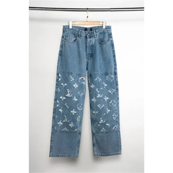 Louis Vuitton Monogram Patchwork Wide-Leg Jeans Blue - 1