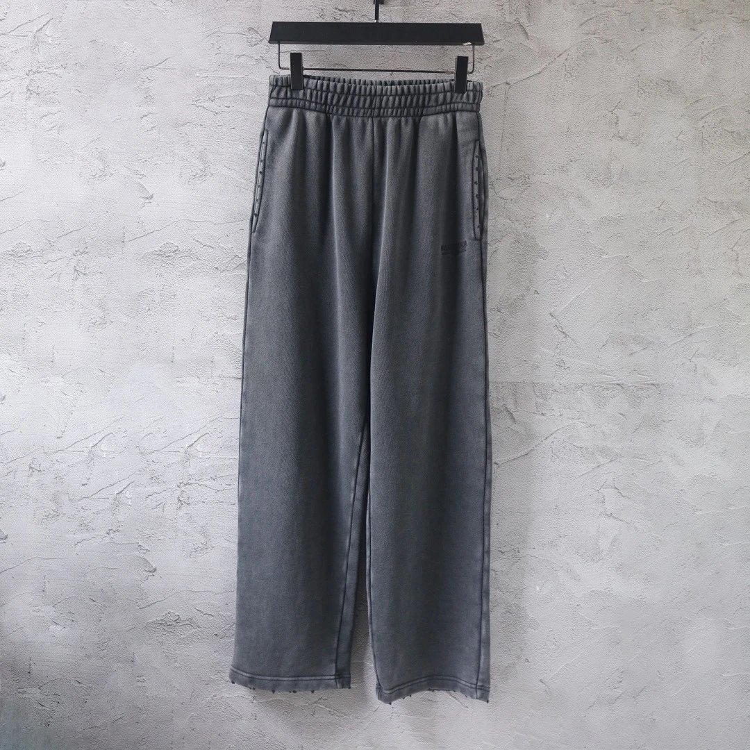 Design Printed Wide-Leg Sweatpants with Distressed Ink Wash White - 40