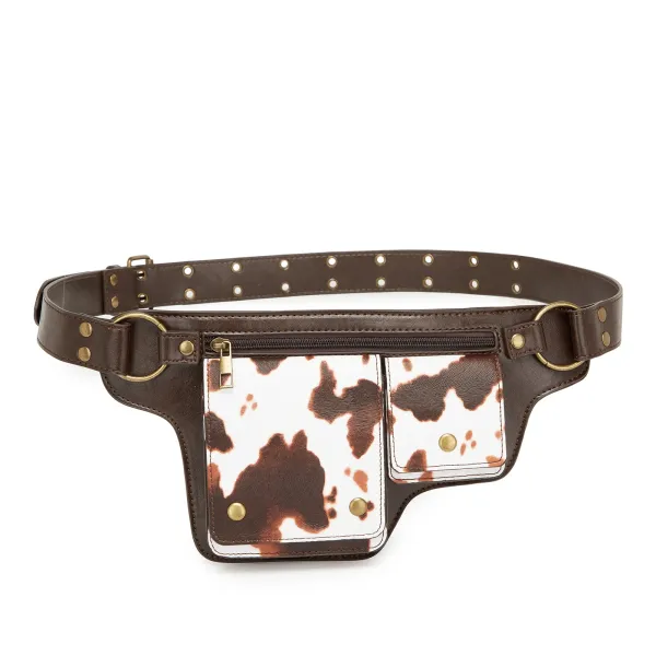 Design Embossed Floral Gray Leather Belt Bag - 33