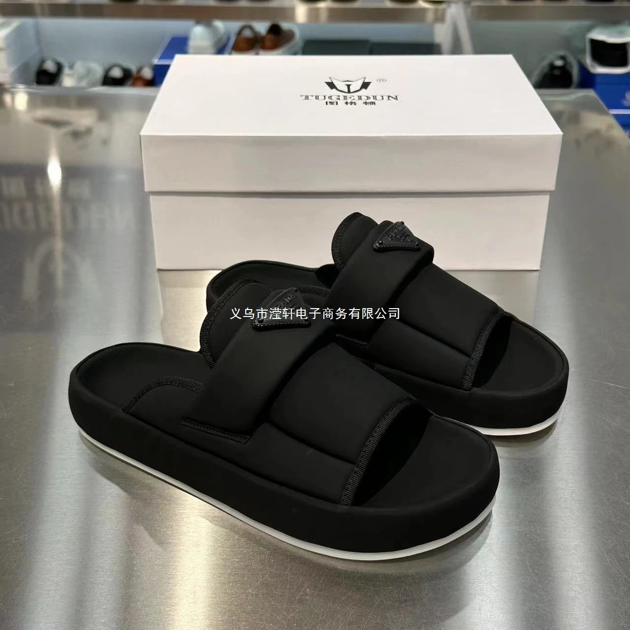 Design Tugedun Slide Sandals Black Comfort Platform Slippers - 2