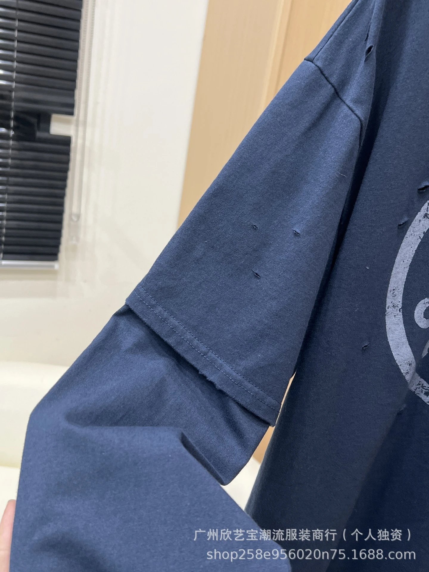 Acne Studios Distressed Logo Print Navy T-Shirt - 11