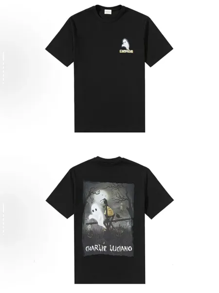 Design Charlie Luciano Ghost Print Black T-Shirt T-Shirts - 1