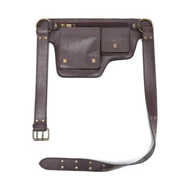 Design Embossed Floral Gray Leather Belt Bag - 13