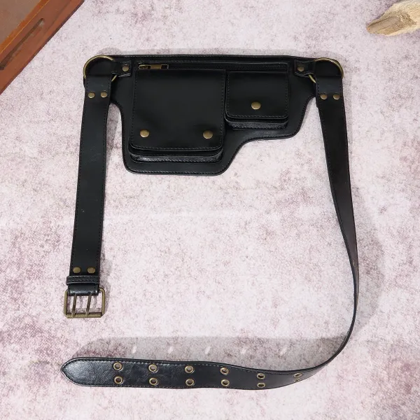 Design Embossed Floral Gray Leather Belt Bag - 17