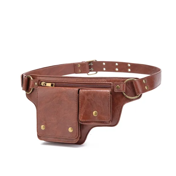 Design Embossed Floral Gray Leather Belt Bag - 24