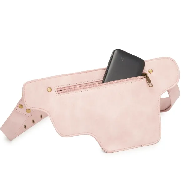 Design Embossed Floral Gray Leather Belt Bag - 36
