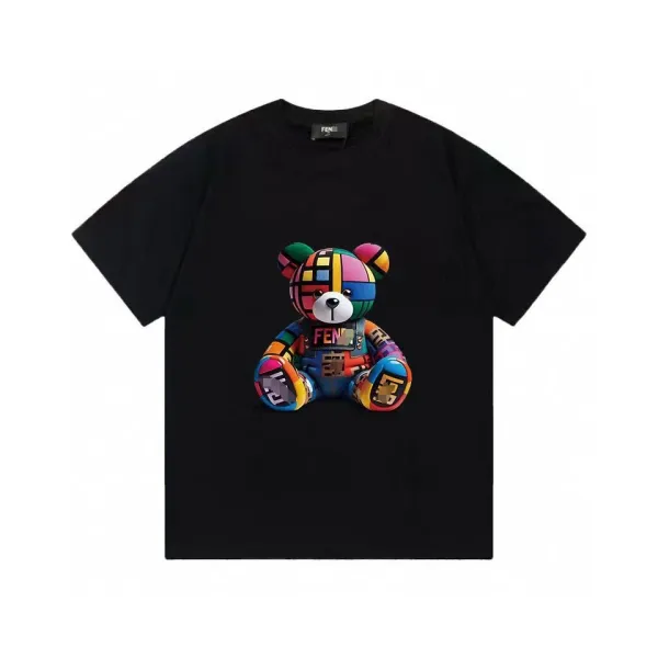 Fendi Multicolor Bear Print Black T-Shirt - 1