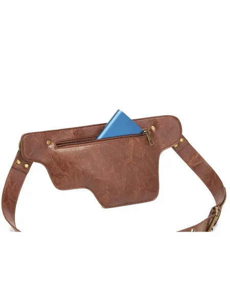 Design Embossed Floral Gray Leather Belt Bag - 44