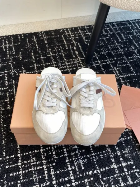 Hogan H222 Sneakers White and Beige Suede Canvas Sneakers - 1