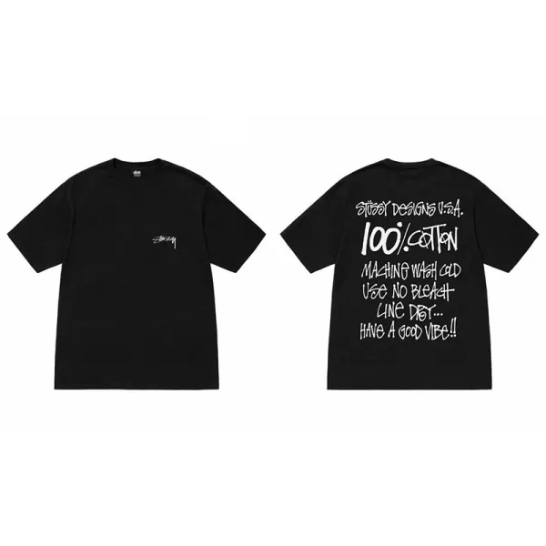 Stussy 100% Cotton Care Instructions T-Shirt Black - 1