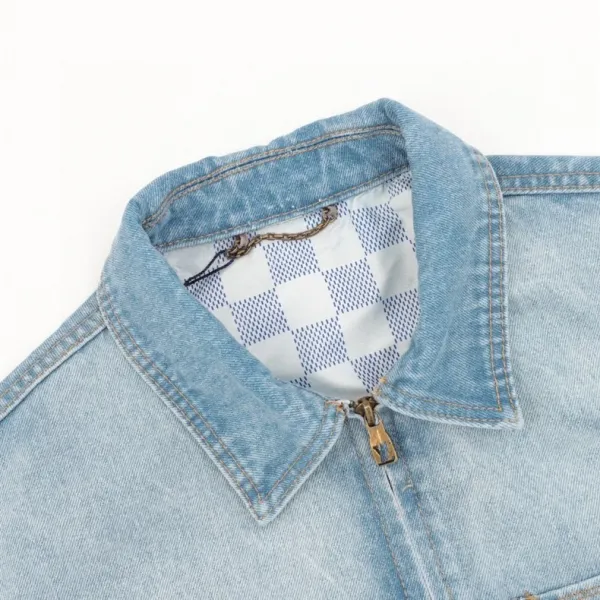 Design Multicolor Checkered Denim Jacket - 7