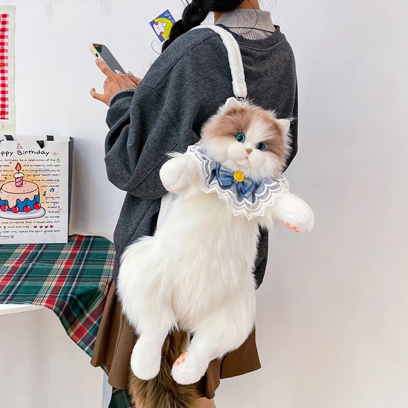 Cute Realistic Cat Backpack 2026 Hot Sale Plush Calico Ragdoll Cat Bag Women's Bestie Gift Bag