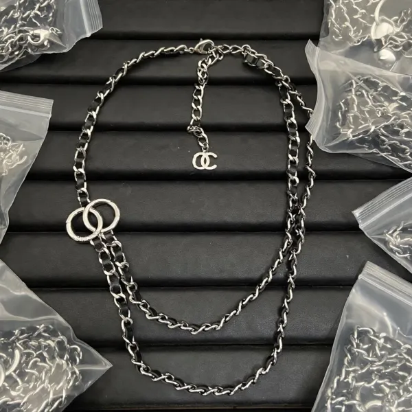 Chanel Double Chain Necklace Silver Metal Jewelry - 1