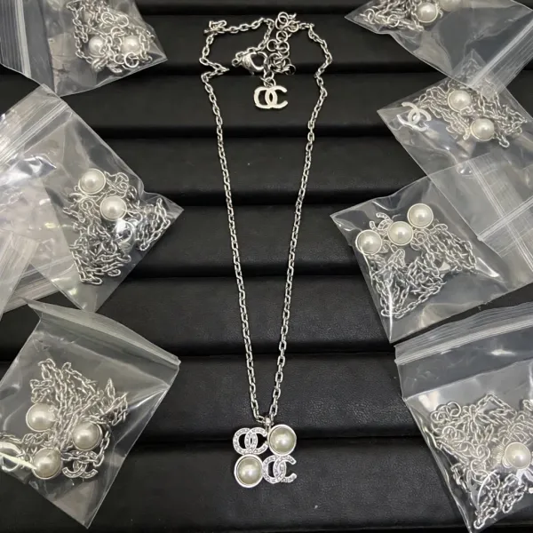Chanel CC Pearl Quadruple Pendant Necklace Silver Jewelry - 1