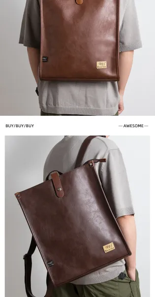 Design Minimalist Leather Messenger Bag Black Crossbody Bags - 7