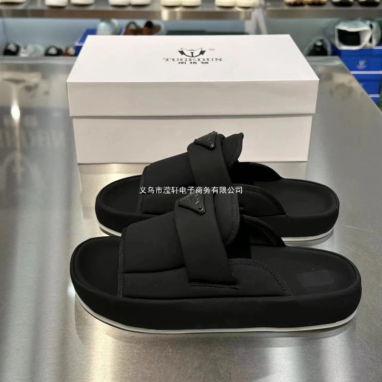 Design Tugedun Slide Sandals Black Comfort Platform Slippers - 4