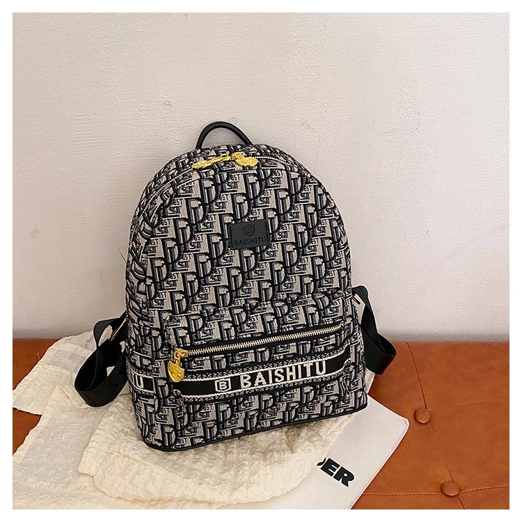 Design EAISHIU Monogram Print Mini Backpack Set Black / White Backpacks - 27