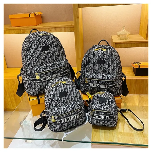 Design EAISHIU Monogram Print Mini Backpack Set Black / White Backpacks - 47