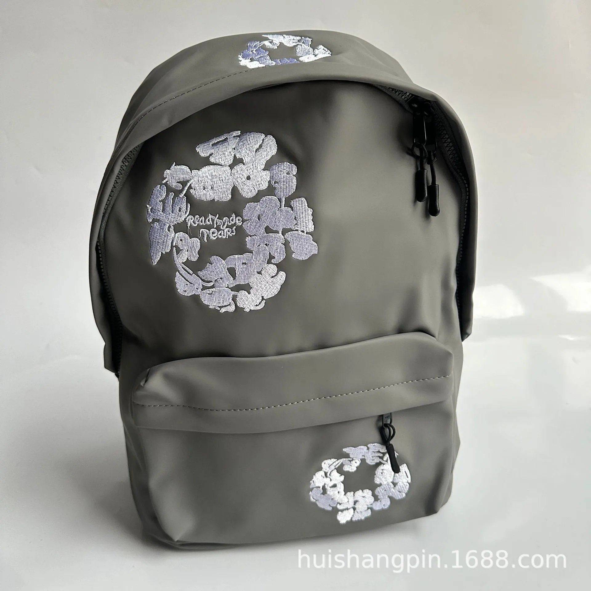 Design ReadyMade Tears Floral Embroidered Satin Green Casual Backpack - 3