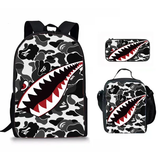 A Bathing Ape Shark Camo Backpack Set Multicolor Bags - 1