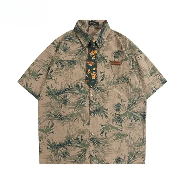 Design Tropical Palm Print Short-Sleeve Button-Up Shirt Tops Shirt - 1