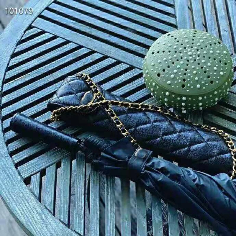 Chanel Quilted Chain Umbrella Case Black Accessory - 11