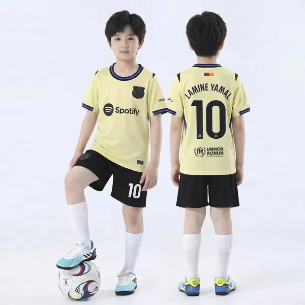 FC Barcelona 2023-24 Away Jersey Yellow Lamine Yamal #10 Kids Soccer Kit - 1